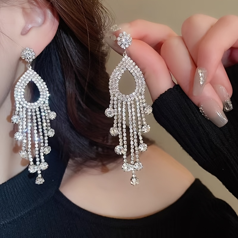 Long Tassel & Water Drop Outline Earrings, Fashion Statement