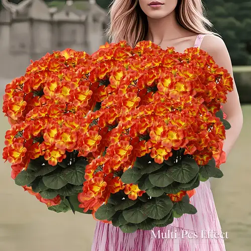 21 künstliche orangefarbene Geranienblüten – 21 Sträuße lebendiger Herbst-Sonnenuntergangs-Geranien, lebhaftes herbstliches orangefarbenes künstliches Blumenarrangement – pflegearmes Geschenk für