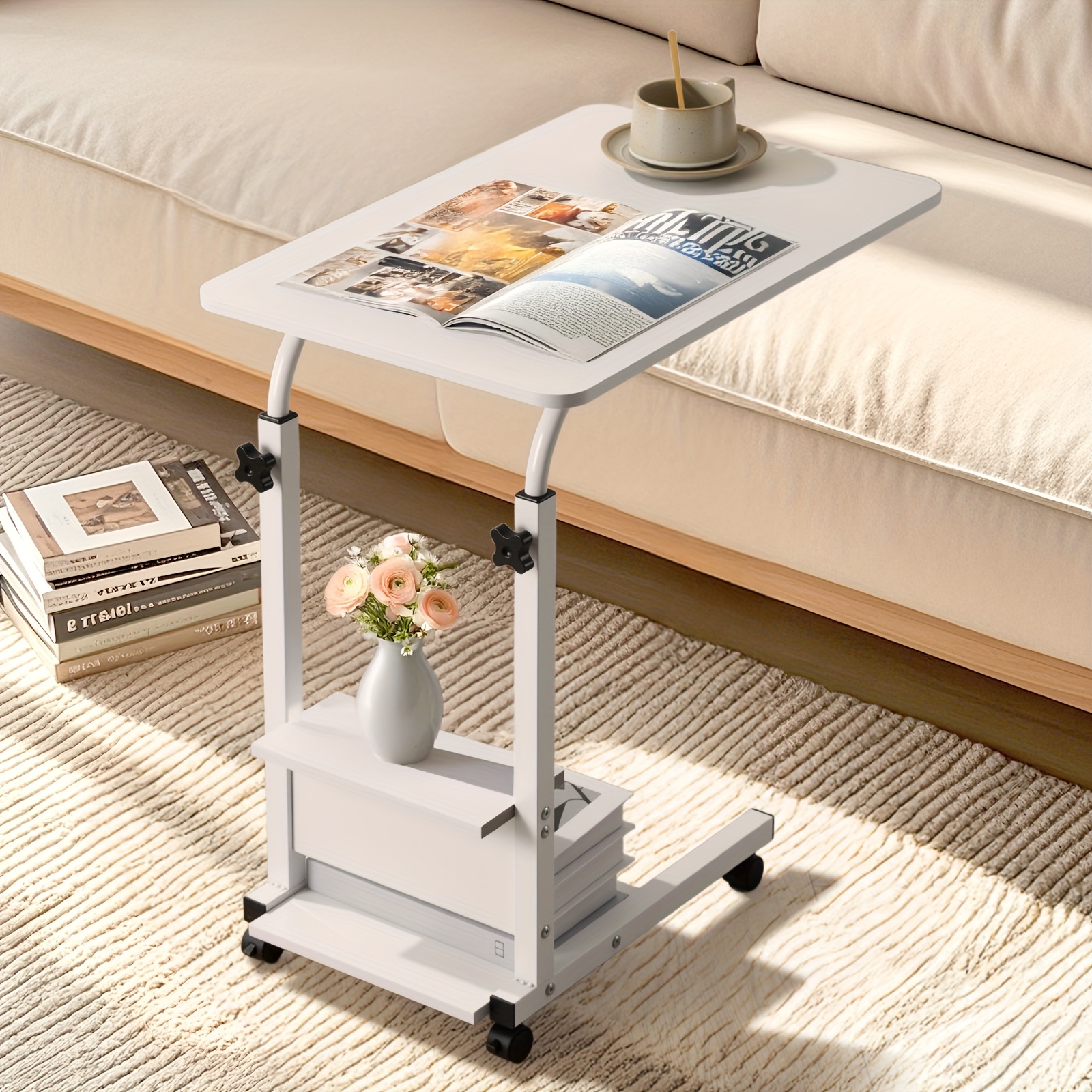Adjustable Height Standing Desk With 3-tier Storage - Full Size (27"-33") Slide-under Computer Desk Suitable For Home Office, Bedside, Space- Standing Desk, Assembly, Sturdy Study Table