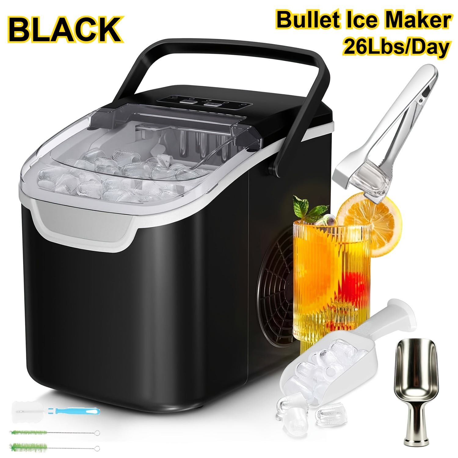 TEMU Ice Maker Countertop, 35lbs/day Ice Or 26lbs/day Ice For Options, Stainless Steel Portable Chewable Ice Maker & Pebble Ice Machine, In 6 Mins,