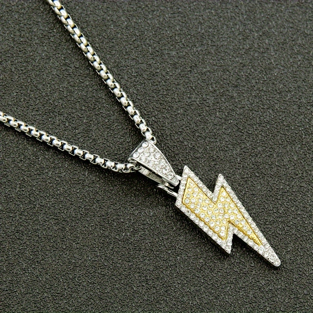 

Lightning Bolt Pendant Necklace For Men, Zinc Alloy, Punk Style, Hypoallergenic, Water-resistant, With Synthetic Gemstones, For Streetwear And Hip Hop Fashion Accessory