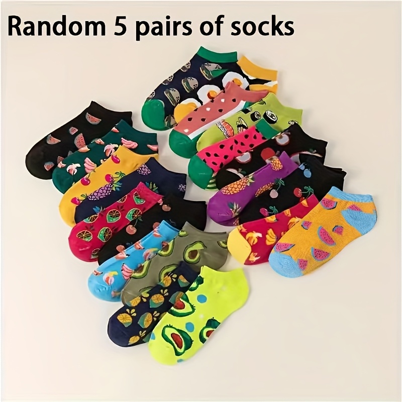 E-shop 5 Paar/10 Paar/15 Paar/20 Paar zufällig gefärbte florale Damen Oversized Kurzsocken, saisonale Bonbonfarbene Artikel, bequeme Socken,