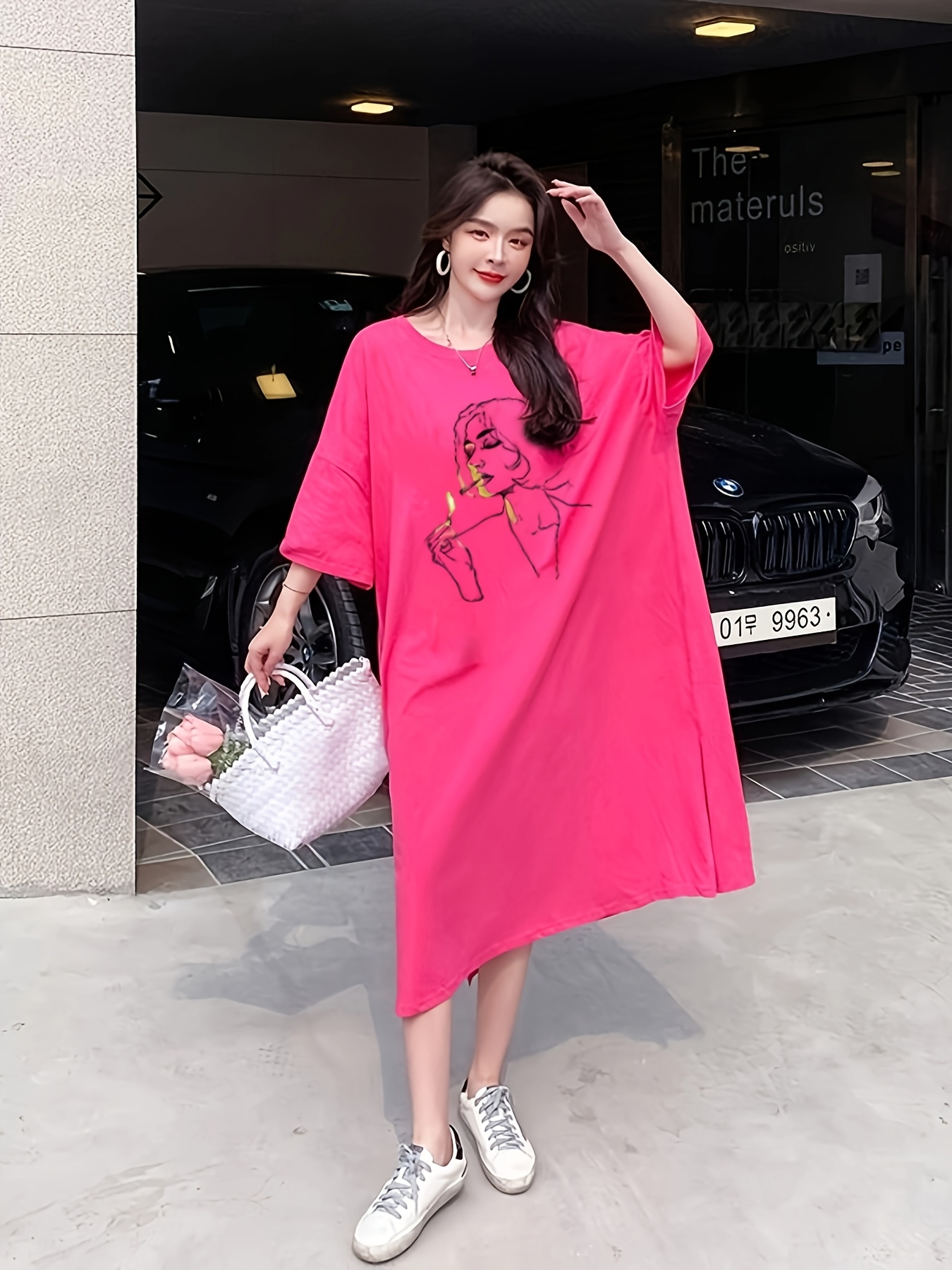 loose dress korean style new womens summer korean style fashionable long knee length