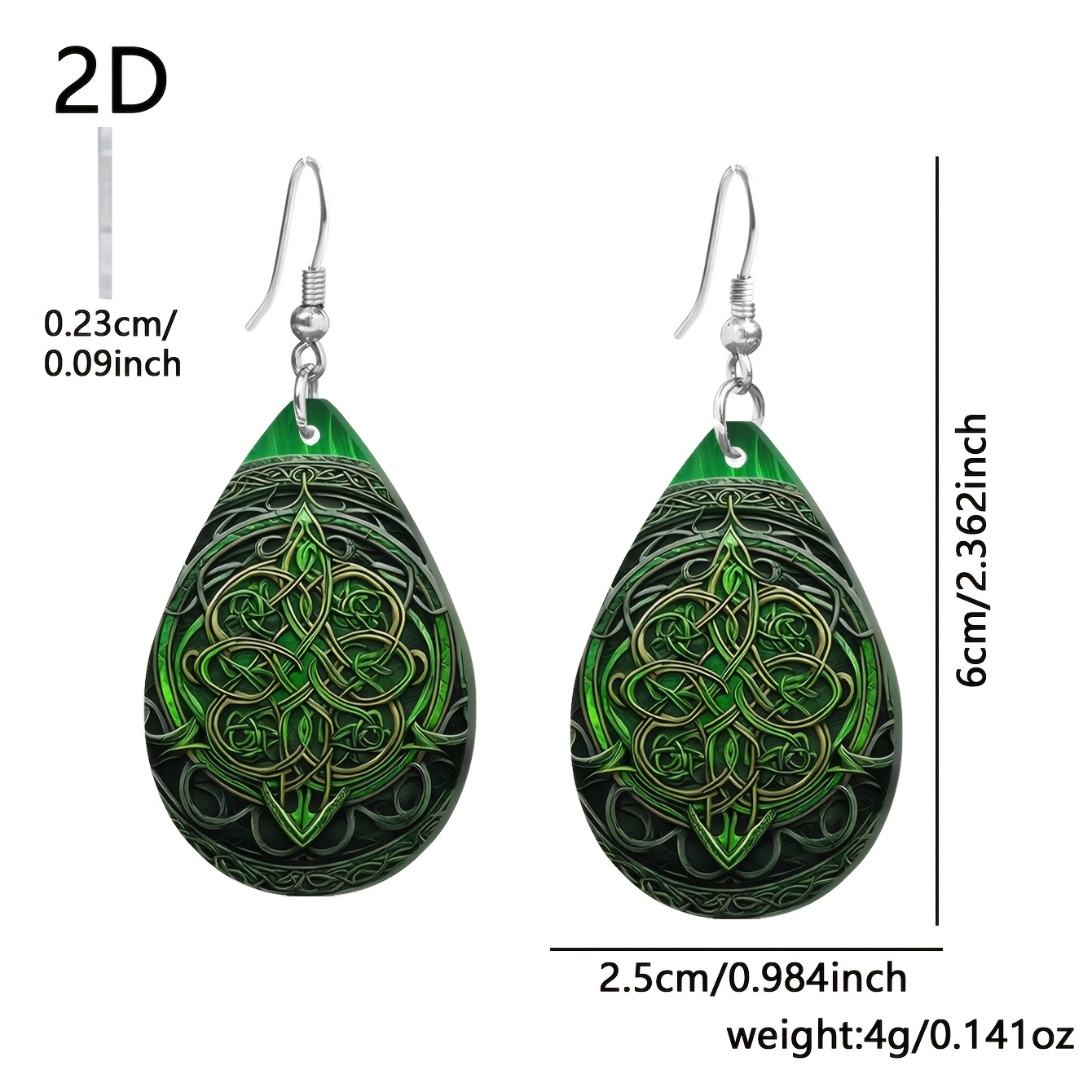 2D Flat Green Celtic Eternal Knot Acrylic Earrings