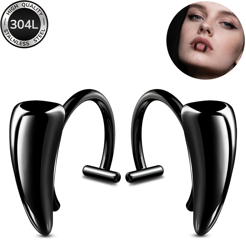 TEMU [vampire Fangs Jewelry] Vampire Fangs Lip Jewelry - 2pcs Fake Lip Rings, Non-piercing Adjustable Fashion Halloween Jewelry For Men And Women