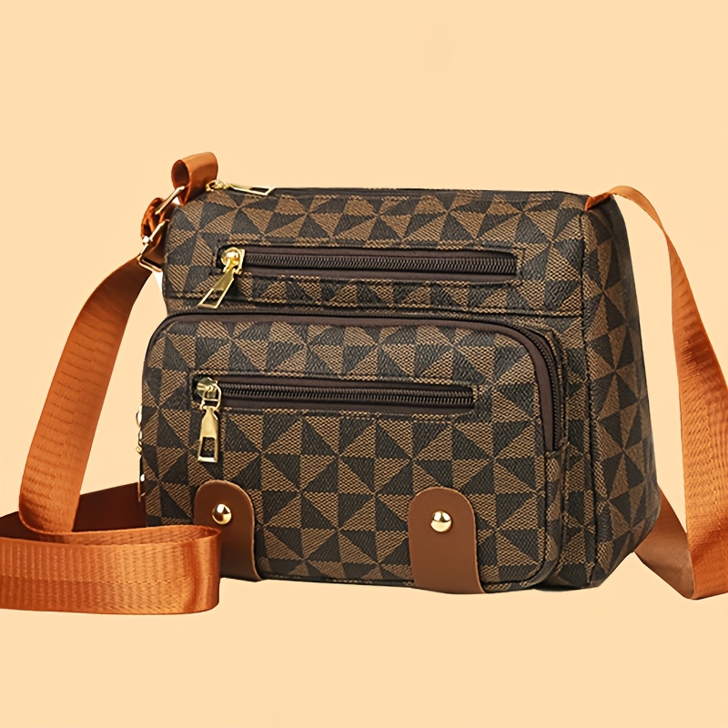 

Sac Bandoulière Ajustable pour Femmes - Multi-Poches, Sac à Épaule Léger en Similicuir avec Motif Géométrique, Idéal pour et l' , Petit Sac Bandoulière