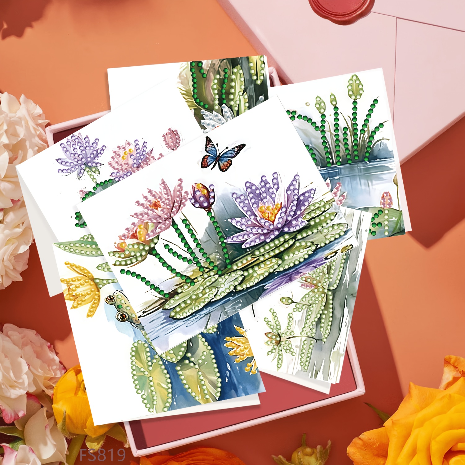 TEMU Neues Kunstwerk 6-teiliges Diamond Painting Grußkarten Set, Lustige Muster Designs mit Strass Verzierungen, Geeignet für Hochzeitssaison,