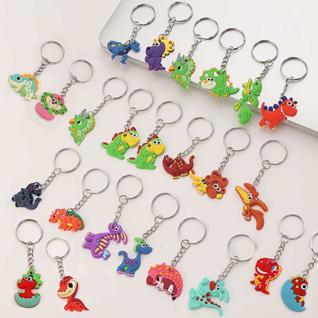 24pcs Pack Cute Chibi Dinosaur Keychains Suitable For Back-to- Parties, Themed Pvc Key Rings For,, - Favors & Supplies Decorations