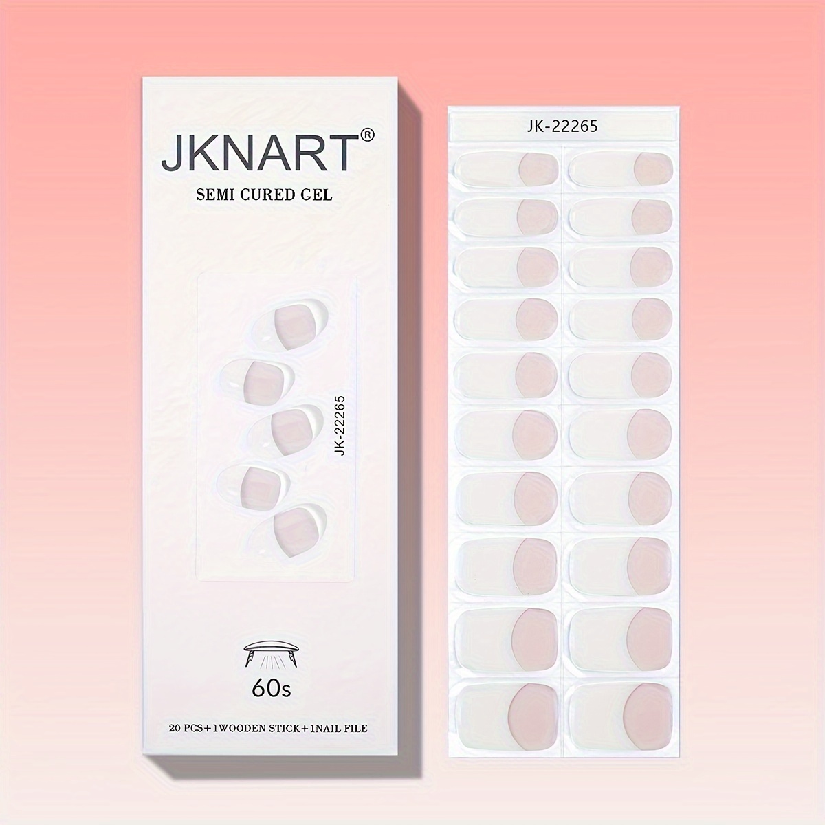 

Jknart Semi-cured Gel Nail Polish Strips, Uv Light Curing Required, Waterproof French Manicure Decals, Geometric Resin Self-adhesive, Glitter Finish, No Scent, For Hands & Feet Care -
