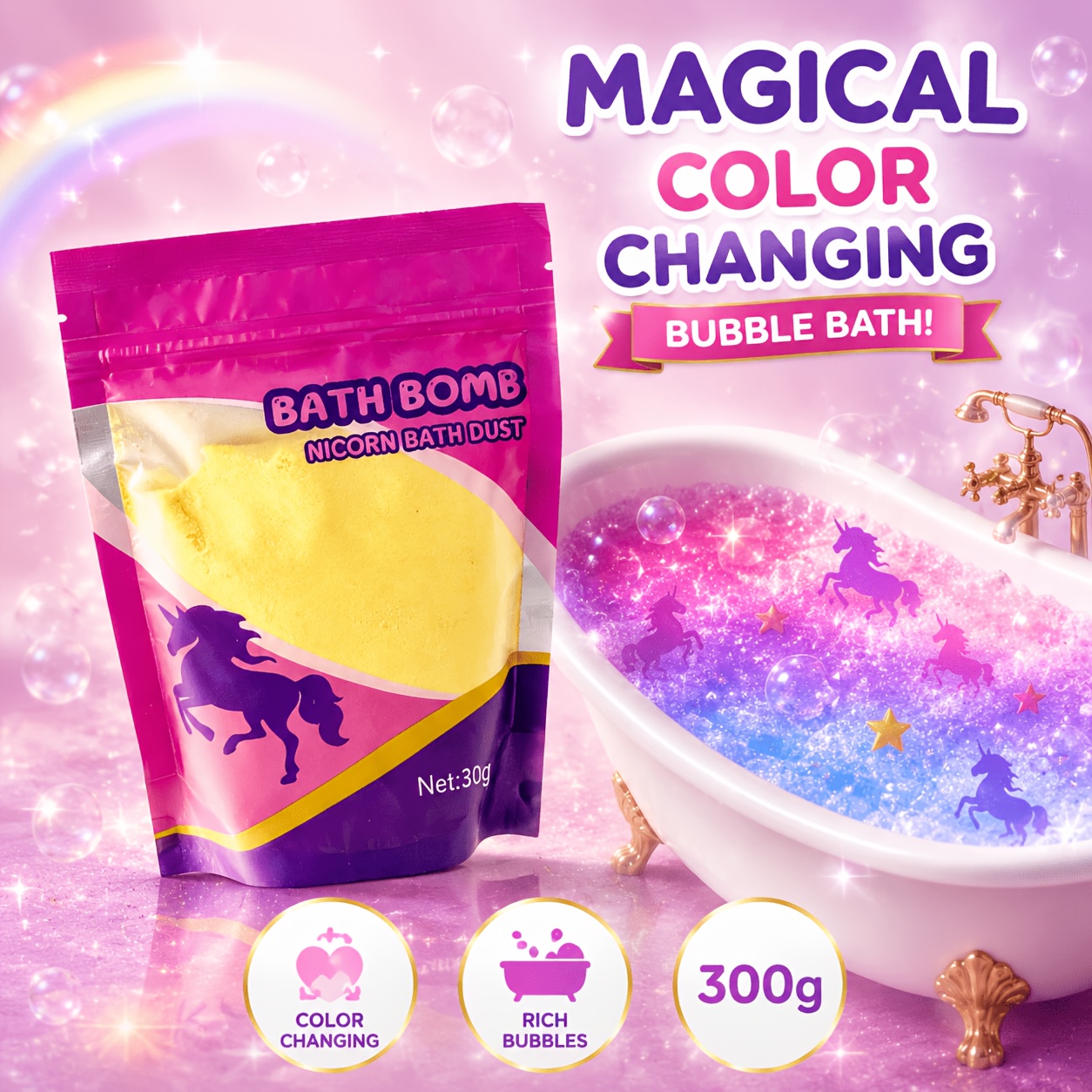 Colorful Bubble Bath Powder with Random Colors and Scents