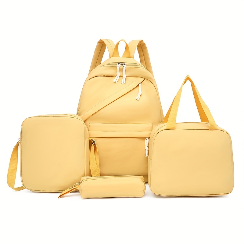 Mochila de 4 piezas, bolso cruzado, bolso y bolso para bolígrafo, mochilas de viaje informales clásicas de color sólido para hombres y mujeres, mochila de gran capacidad, mochilas escolares, bolsas para libros para niñas y estudiantes, mochila grande para estudiantes escolares de estilo preppy - Imagen 29