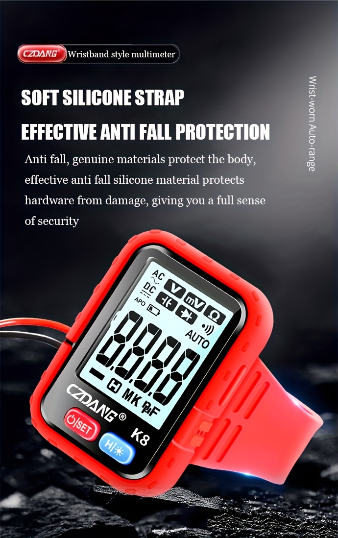 1 unidad CZDANG Multímetro Digital Tester de Muñeca - Mini Multímetro Portátil Wearable para DCV/ACV, Resistencia y Continuidad con Pantalla LCD, Recargable via USB, Diseño Compacto para Electricistas, DIY, Trabajo de Campo, Herramienta Electricista, Herramienta Moderna, Electrónicos Durables