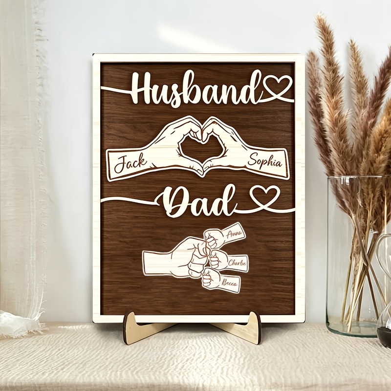 TEMU Personalized Husband Dad Wooden Decorative Plaque, Self- Name And Handprint Wooden Sign, Father's Day Gift For Husband, Dad, Grandpa, Family