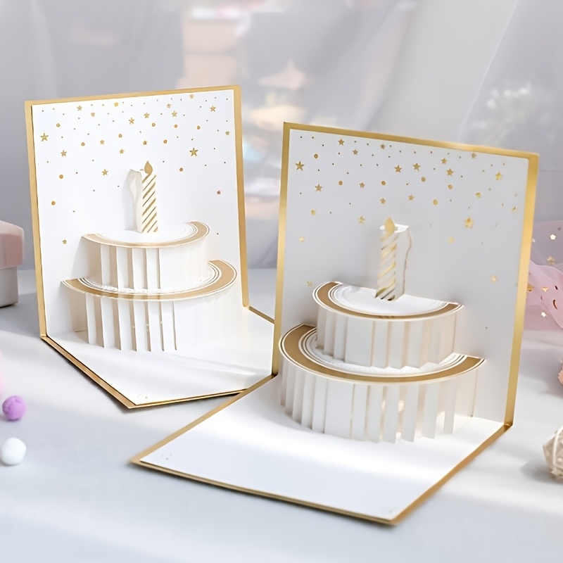 1pc Birthday Greeting Card 3d Stereoscopic Golden Creative Card Handmade Hollow Paper Sculpture Cake Birthday Small Gift