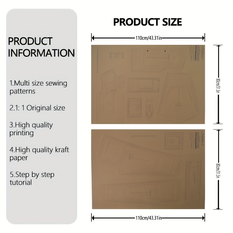 TEMU Parker Set van 9 Maten (6m - 10J) Naai Patronen, 1:1 Schaal Kleding Patronen, Beginners Naai Kit, Kleding Prototype Patronen, Perfecte Maatwerk