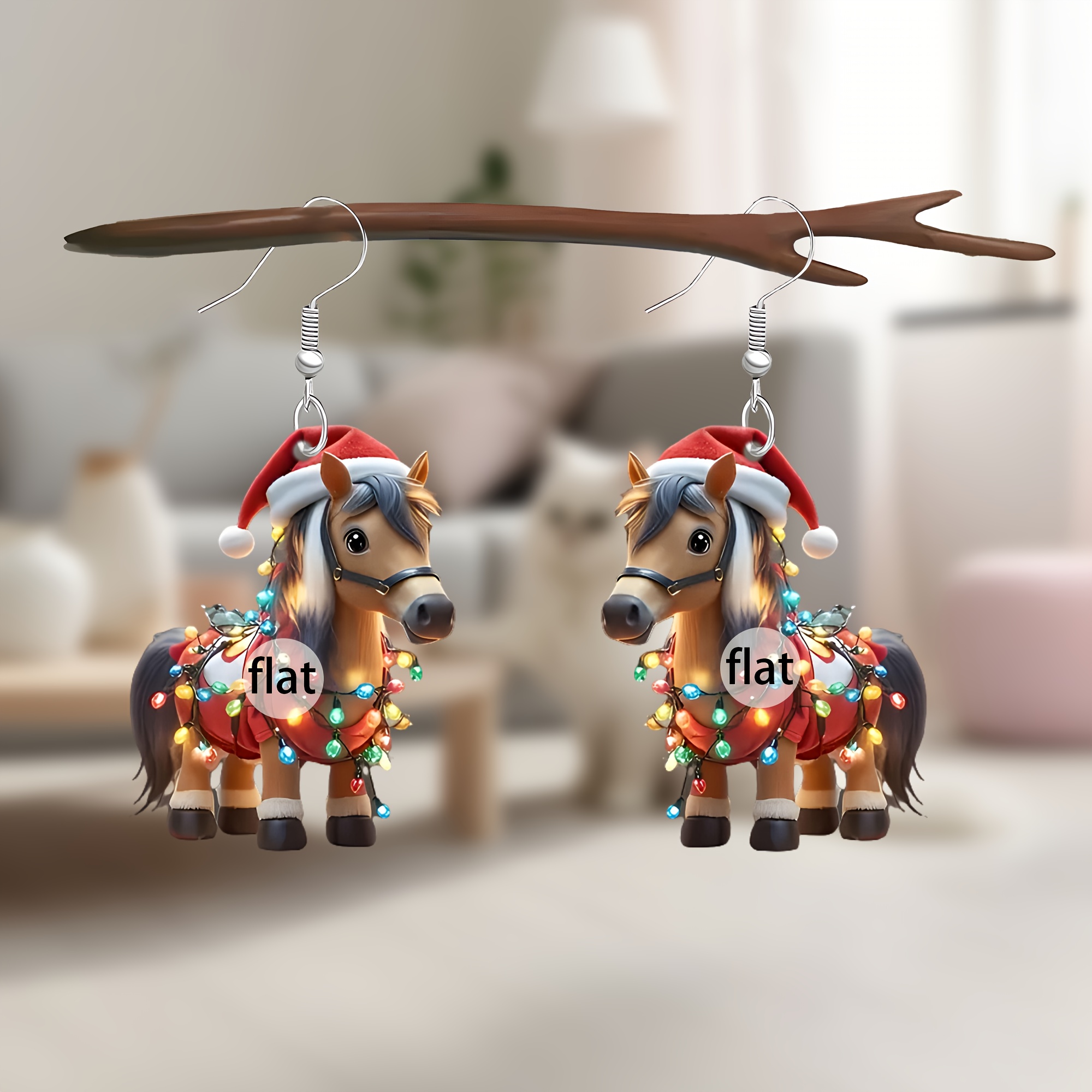 

1pc Pony & Lantern Acrylic Dangle Earrings - Cute Santa Hat Design, Christmas, Valentine's Day, Day - Ideal Gift For Couples & Friends, Christmas Earrings