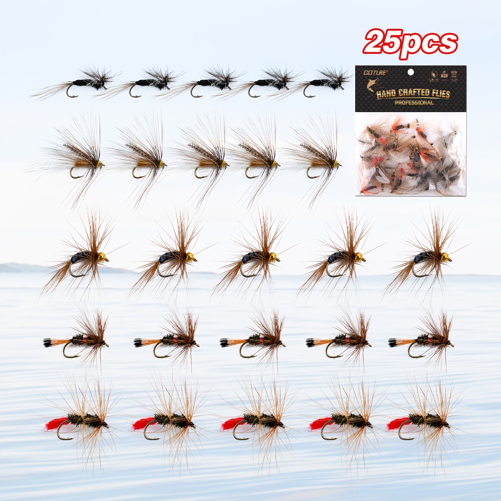 TEMU Goture 25pcs Fly Fishing Lure Kit - Includes Hooks, Dry Flies, Wet Flies Streamers, Trout, And Fishing