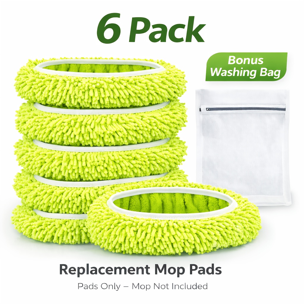 TEMU 6 Pack Replacement Mop Pads Chenille Microfiber Mop Refills Washable Reusable Mop Head Covers Super Absorbent Floor Cleaning Pads For Hardwood