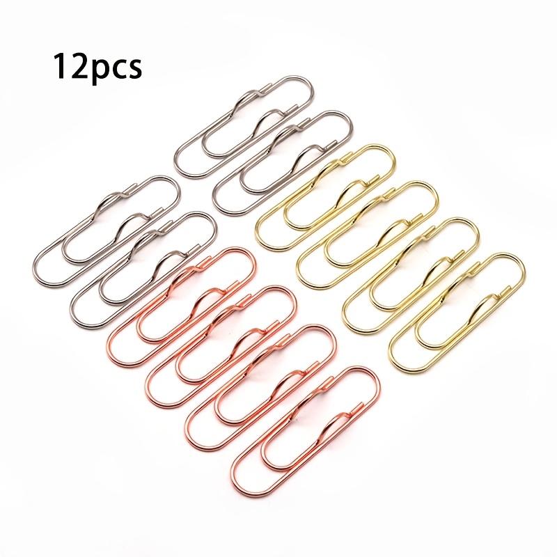 12pcs Metal Pen Clips, (four Each): Office Stationery Paper Clips, Unusual Shaped Paper Clips, Golden, Rose Golden, Silvery Pen Clips