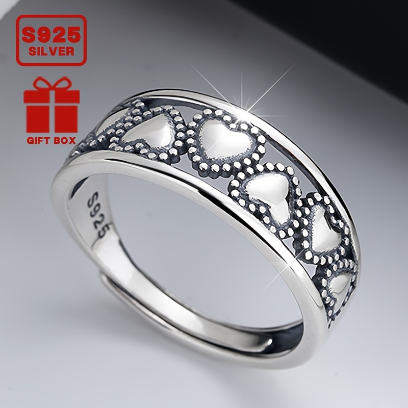 

1pc S925 Sterling Minimalist Elegant Style Hollow Heart Design Band Ring, Ladies Fashionable Creative Index Finger Band, Daily Wear Jewelry 2.9g/0.1oz