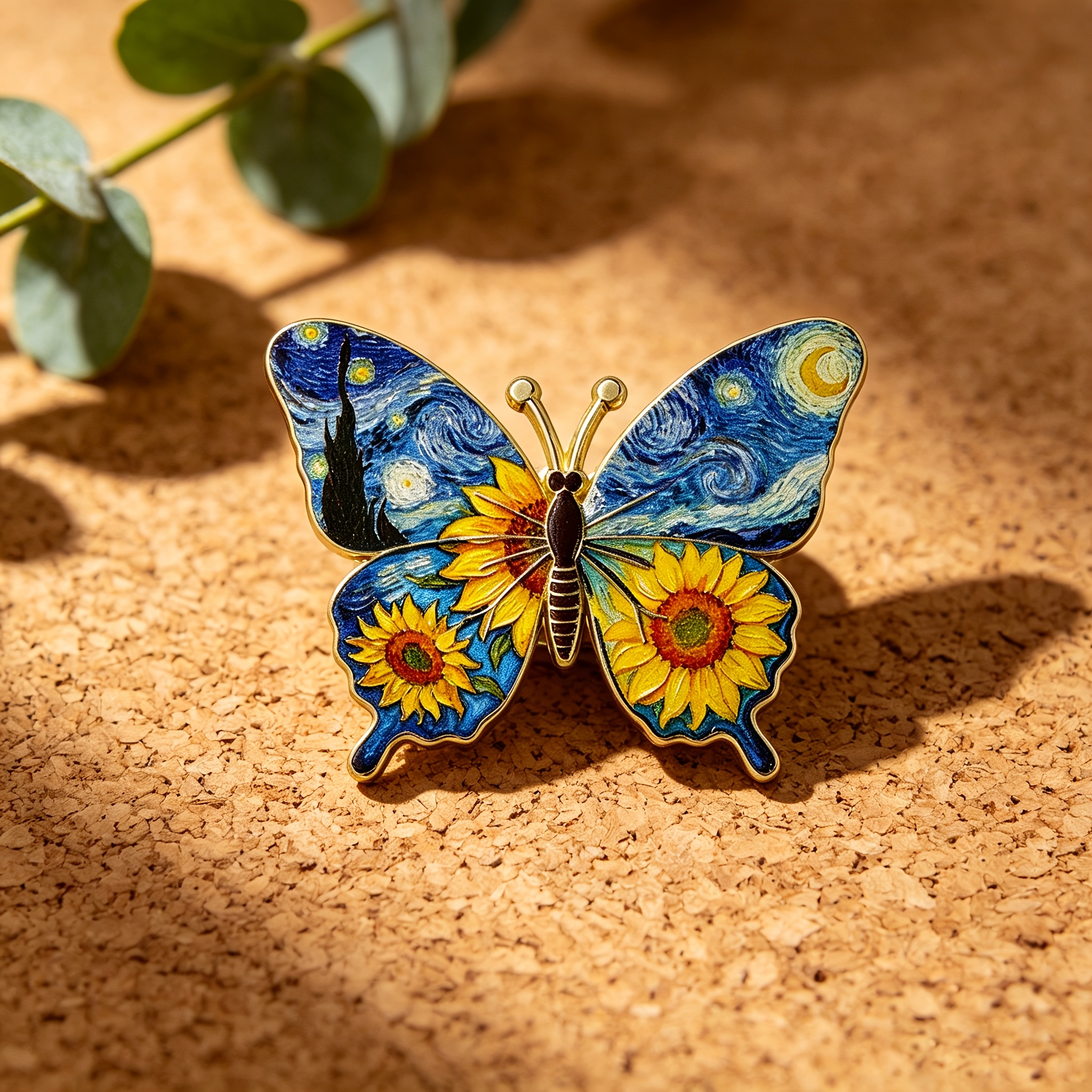 Van Gogh 'Starry Night & Sunflower' Butterfly Metal Enamel Pin