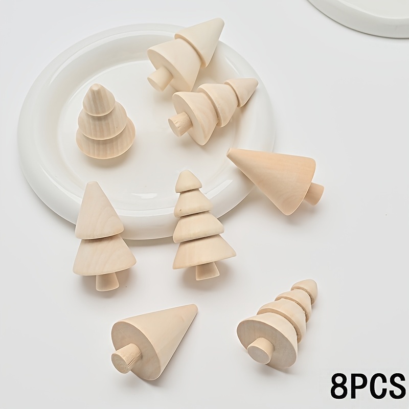 TEMU 8pcs Set, 4 Creative Styles Of Wooden Doodle Christmas Trees, Arts And Crafts Wood, Natural