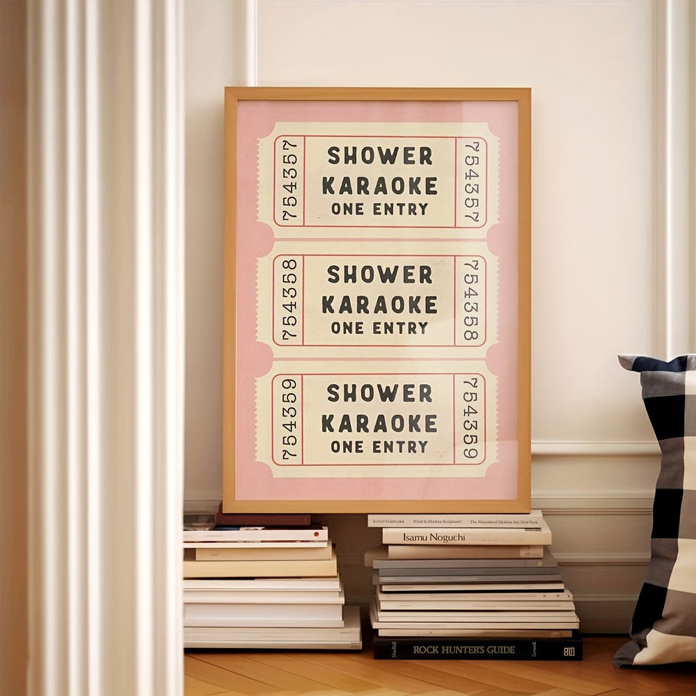 

1pc Canvas Poster, , Shower Karaoke Bathroom Retro Pink Cream Aesthetic Shower Singing Funny Vintage Decor