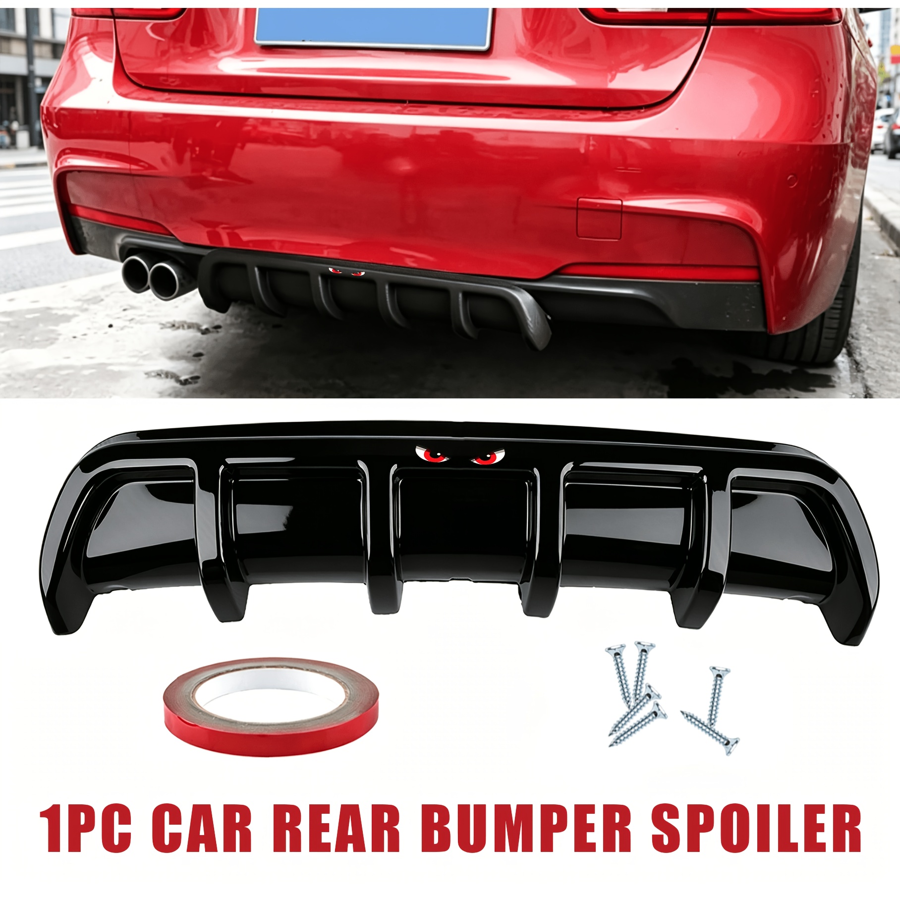 TEMU 1pc Universal Car Rear Bumper Diffuser External Airflow Reflector Accessory Kit Made Of Durable Plastic In