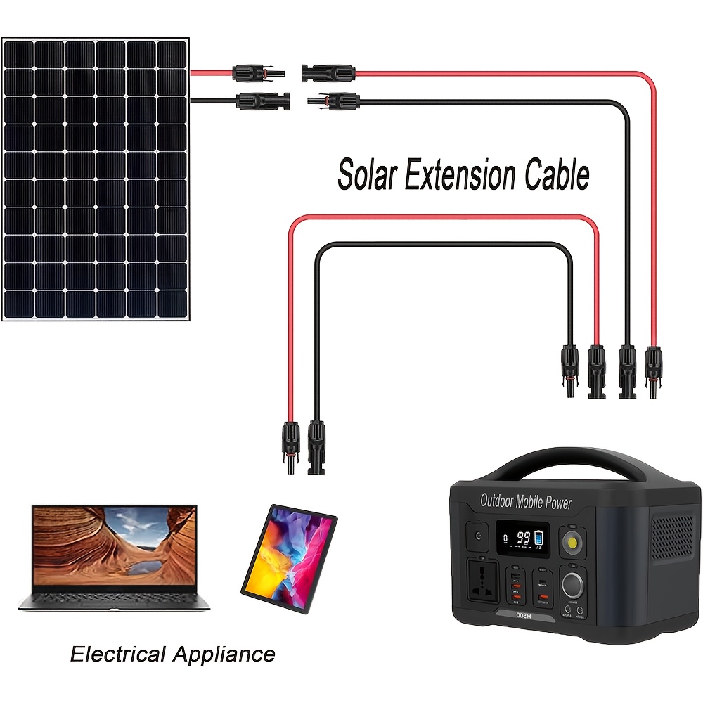 2 câbles d'extension pour panneaux solaires 10 AWG 6 mm², câble d'extension solaire avec connecteurs mâle et femelle, tension nominale 1000 V CC, courant nominal 30 A, étanchéité (1 m/3,3 pieds