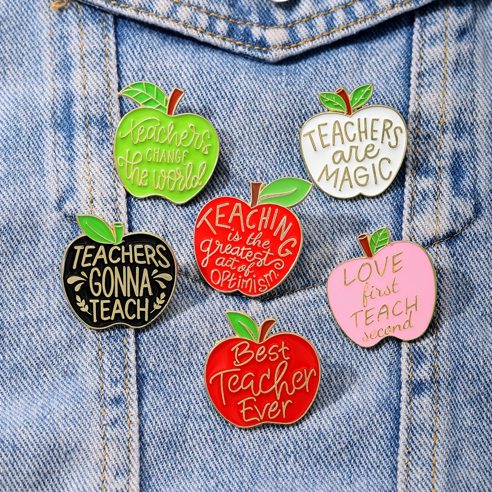 TEMU Lot de 6 épingles en émail pour enseignants, badges décoratifs tendance, ornements pour revers de veste et sac, épingle cadeau