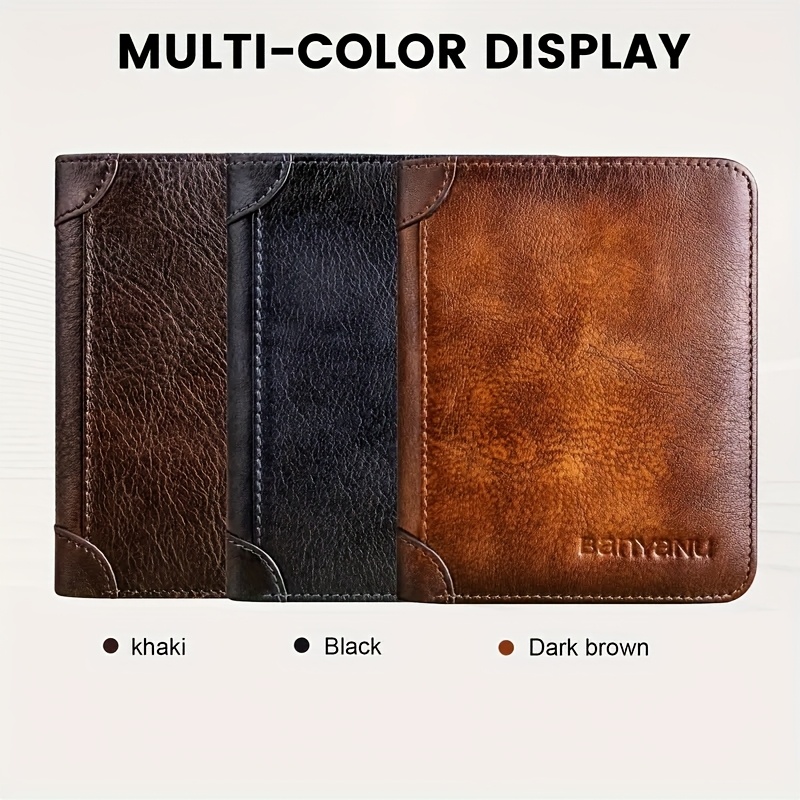 

Rfid Blocking Trifold Genuine Leather Wallets For Men, Top Layer Cowhide Vintage Short Multi Credit Card Holder, Money Clips With 2 Id Windows Give Gifts To Men