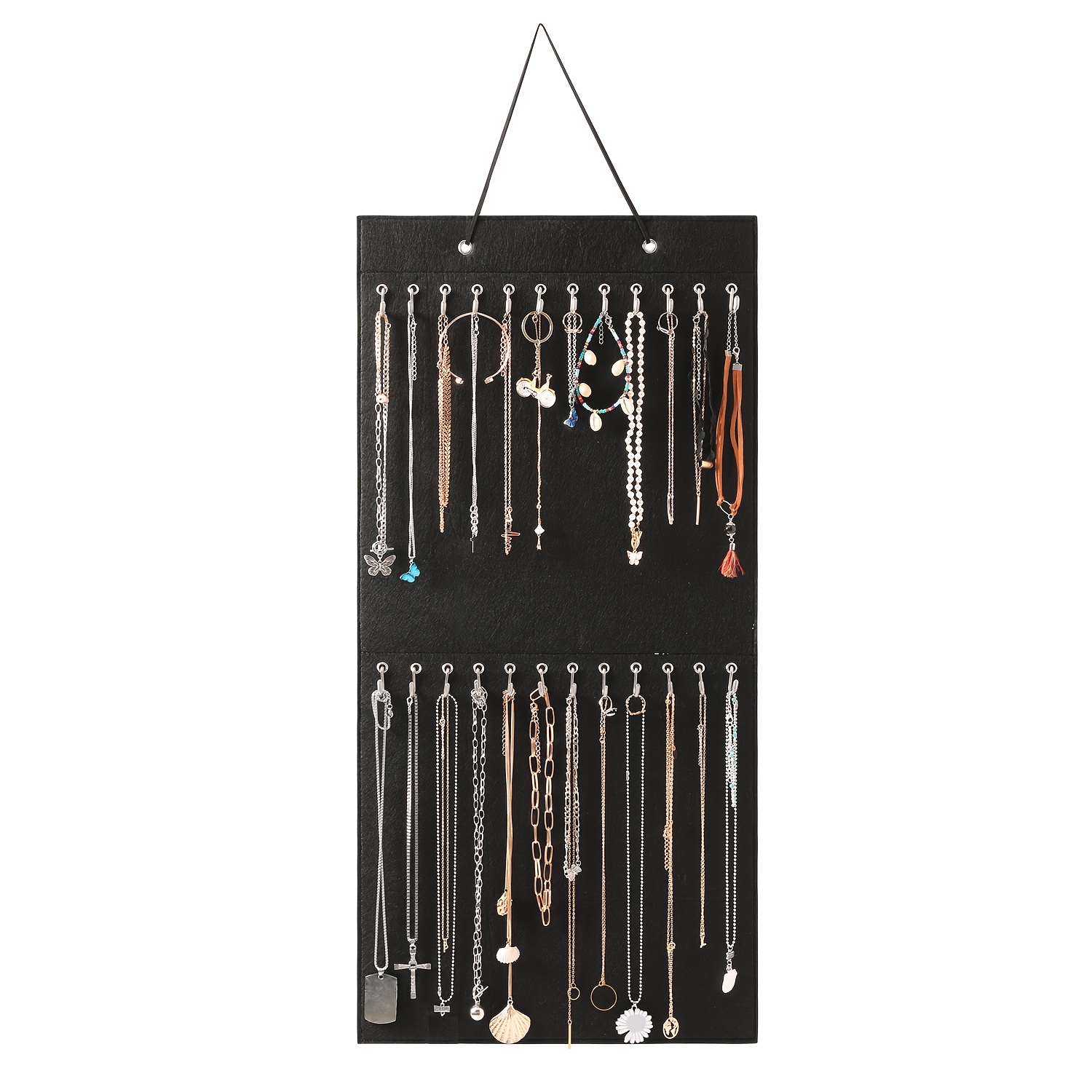 Image of 1pc, Hanging Jewelry Organizer Storage With 24 Hooks Wall Mounted Jewelry Display Hanging On Door Closet Necklace Holder For Bracelet Ring Chain Suitable For Making Holiday And Birthday Gifts, (bag )