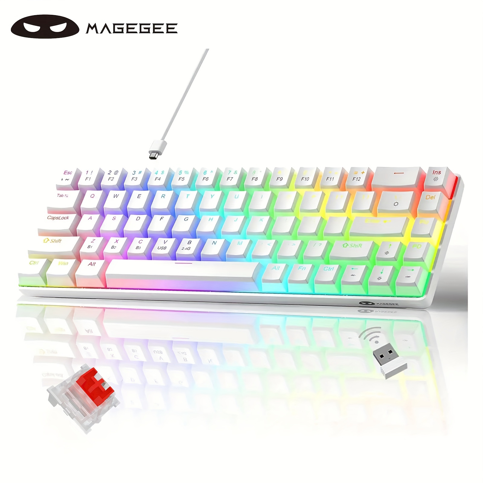 

60% Wireless Mechanical Keyboard, 2.4g/bt5.0/usb-c Triple Mode Pbt Pudding Keycaps Rgb Backlit Keyboard, Compact 68 Keys Mini Keyboard With Red Switch For Pc Laptop Smartphone