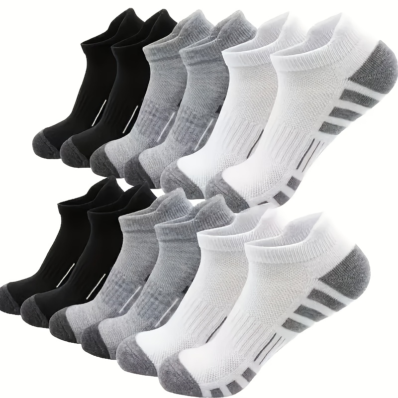 

12pcs Men's Breathable Cushioned Ankle Socks, 100% Polyester Knit Fabric, Striped Athletic For All , Machine Washable