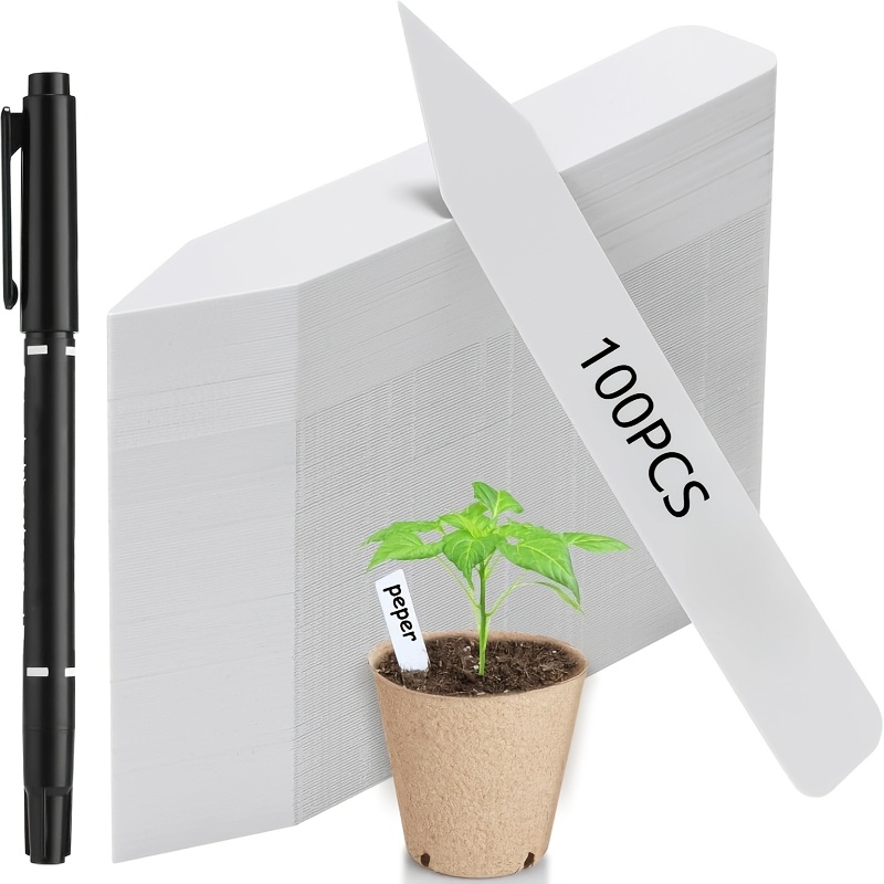 E-shop 100 Stück, 2 cm * 10 cm Pflanzenetiketten aus Kunststoff mit . schwarzer Markierer, geeignet für Blumentöpfe, Pflanzen, Kräuter, Gemüse, Blumen,