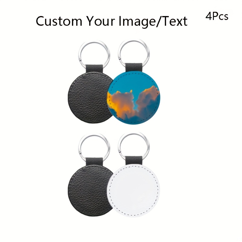 TEMU 4pcs Porte-clés personnalisés photo en PU artificielle, hot stamping , à dos en PU, impression , image , , logo, porte-clés personnalisé, cadeau