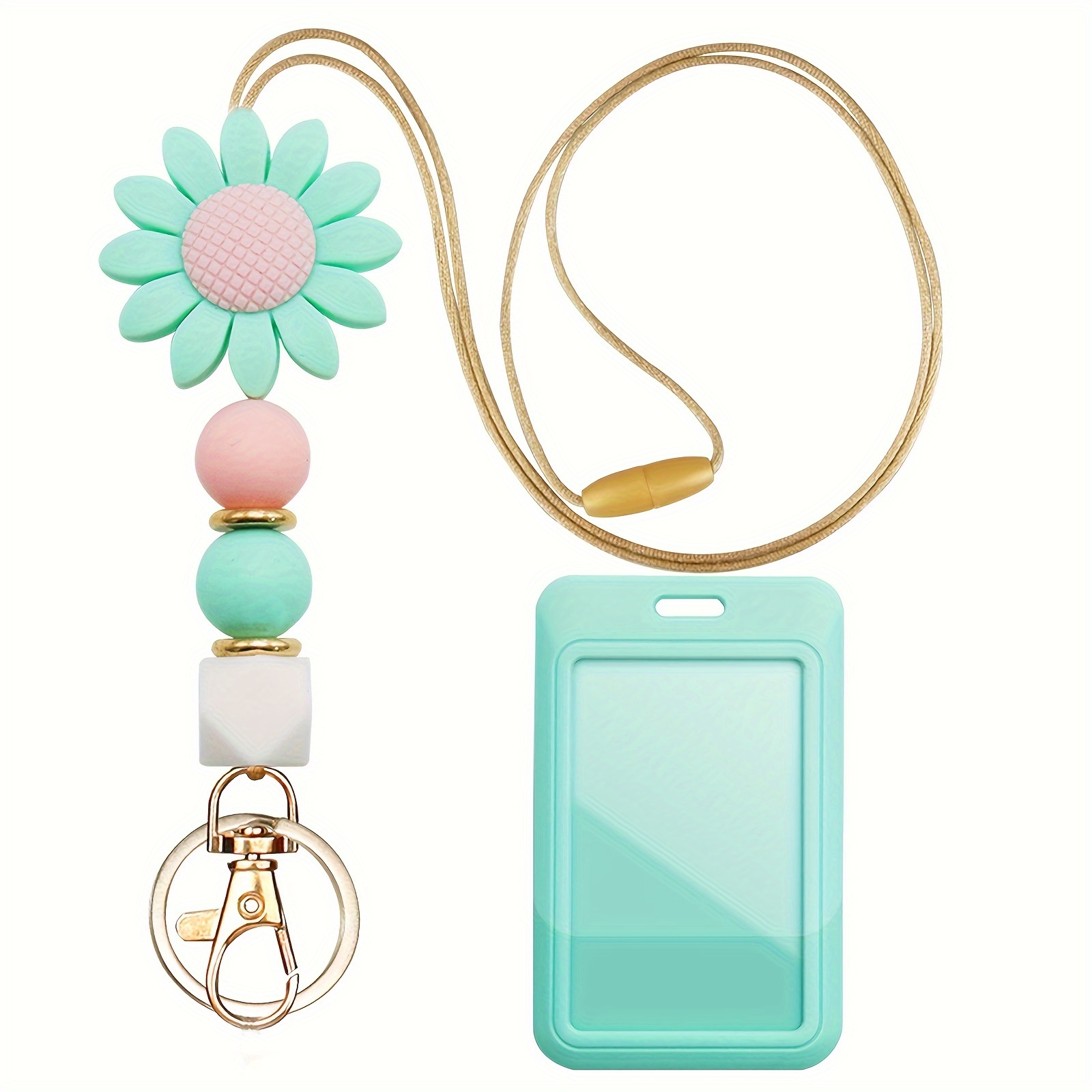 

Yiflin Silicone Bead Lanyard With Id Badge Holder And Key Ring - 2 Pack Removable Teacher Keychain Necklace, Cute Daisy Design, Gift For Women, Students, Teachers, And Office Staff