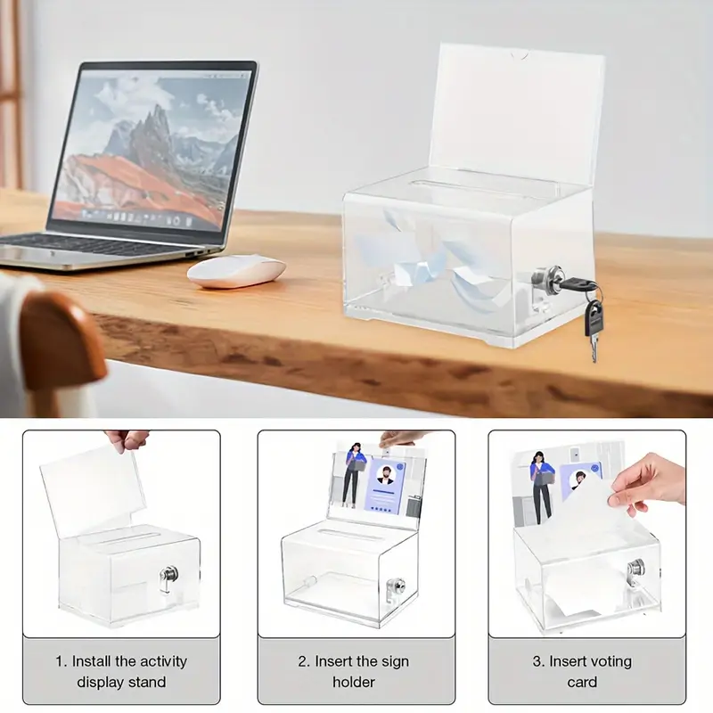 Scatola Donazioni Acrilico Trasparente - Con Serratura Per Suggerimenti - Foto 3