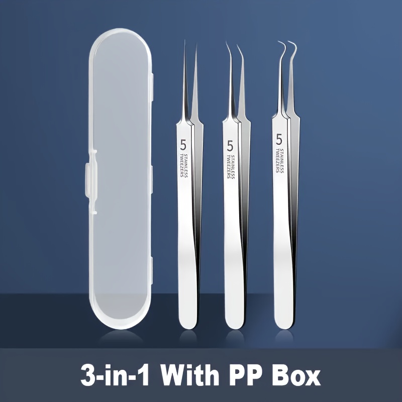 three piece tweezers set with box made of stainless steel suitable for removing   pimples and blackheads beauty tool 0