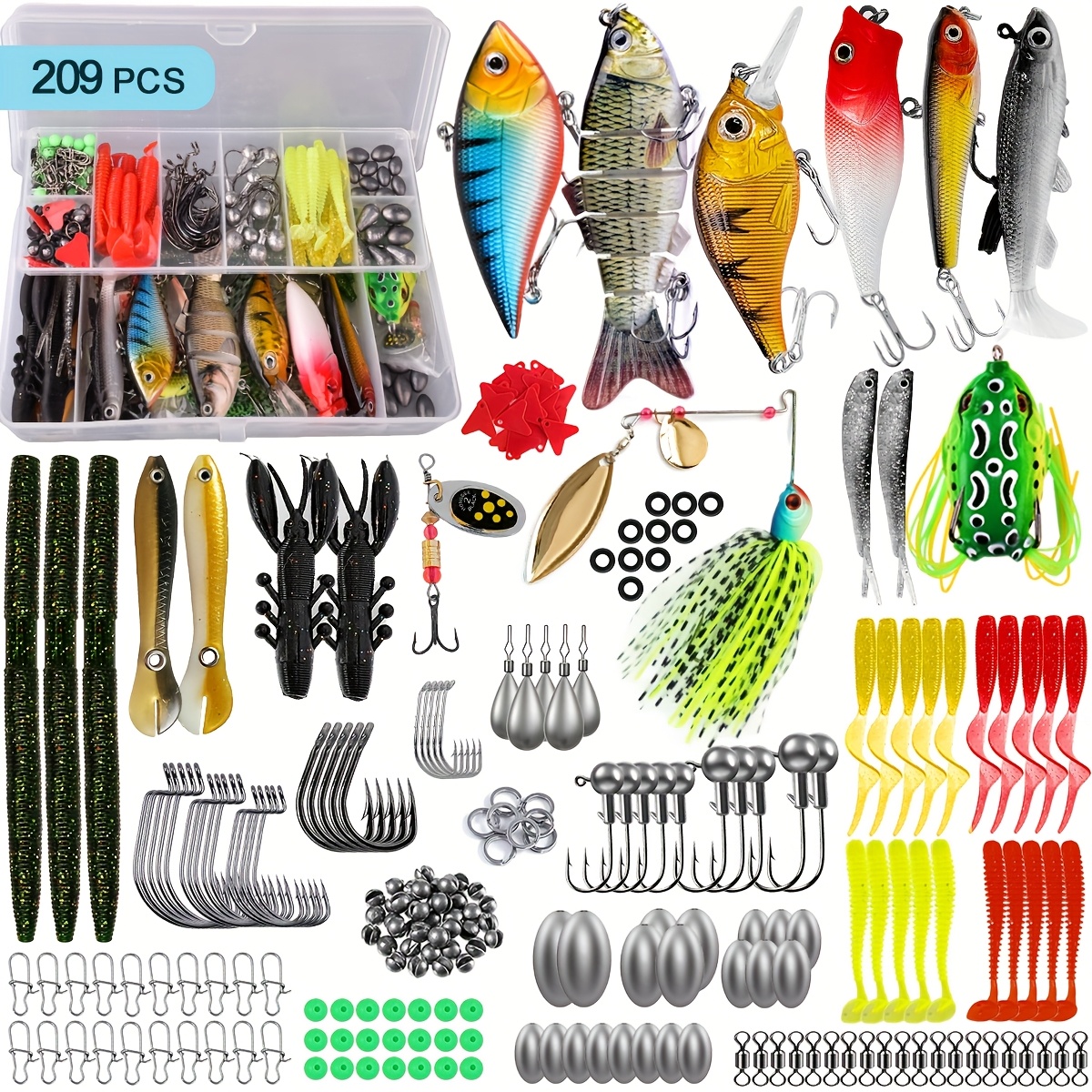 Kit Esche Da Pesca 21 Pezzi - Crankbait, Swimbait, Cucchiai - Con Scatola Impermeabile, Per Trota, Spigola, Salmone