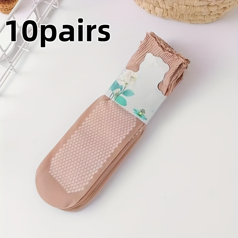 E-shop 10 Paar Damen Lockere, Transparente Socken, Leichte, Atmungsaktive, Rutschfeste Socken, Weite , Ideales Geschenk für Senioren
