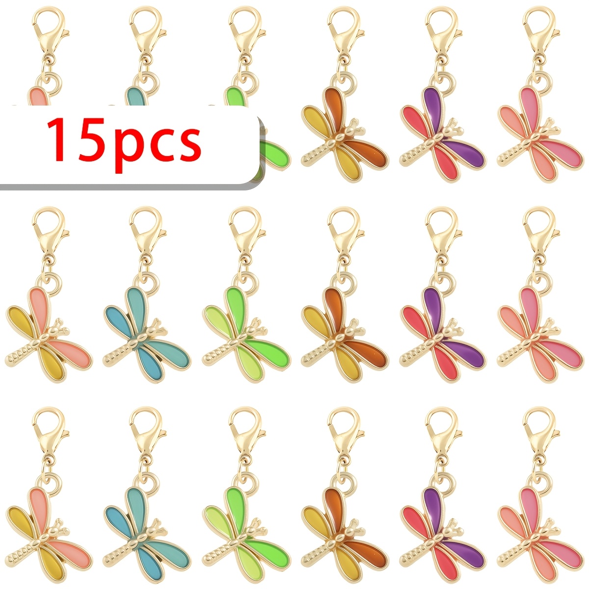 TEMU 15pcs Mixed Color Dragonfly Alloy With Lobster Clasp Suitable For Crafts Making Key Rings, Key Chain Additions