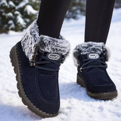 item picture 2026 winter new thickened warm boots for women fashionable and versatile outdoor flat heel short winter boots black plus size womens boots women shoes