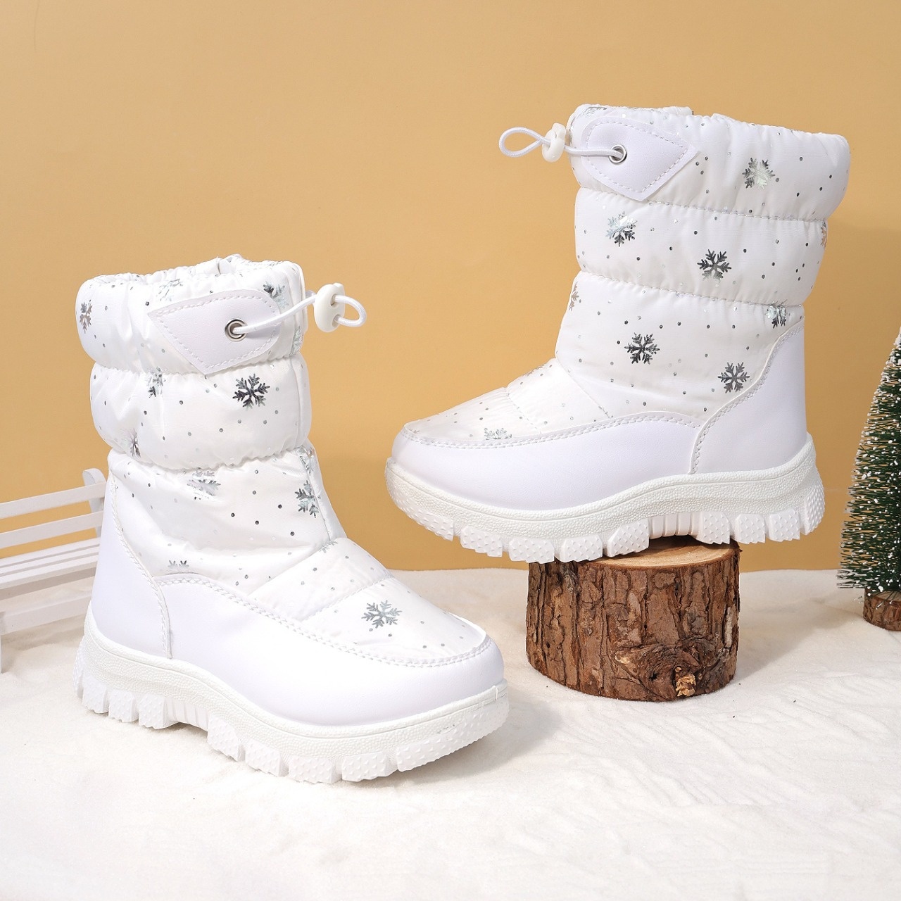 Meisjes Winter Sneeuwlaarzen - Verdikte Warme Anti-Slip Traction Tread, Elastische Sluiting, Ronde Neus, met Accenten - Koud Weer Buitenspelen, School, Sneeuwlaarzen Voor Meisjes