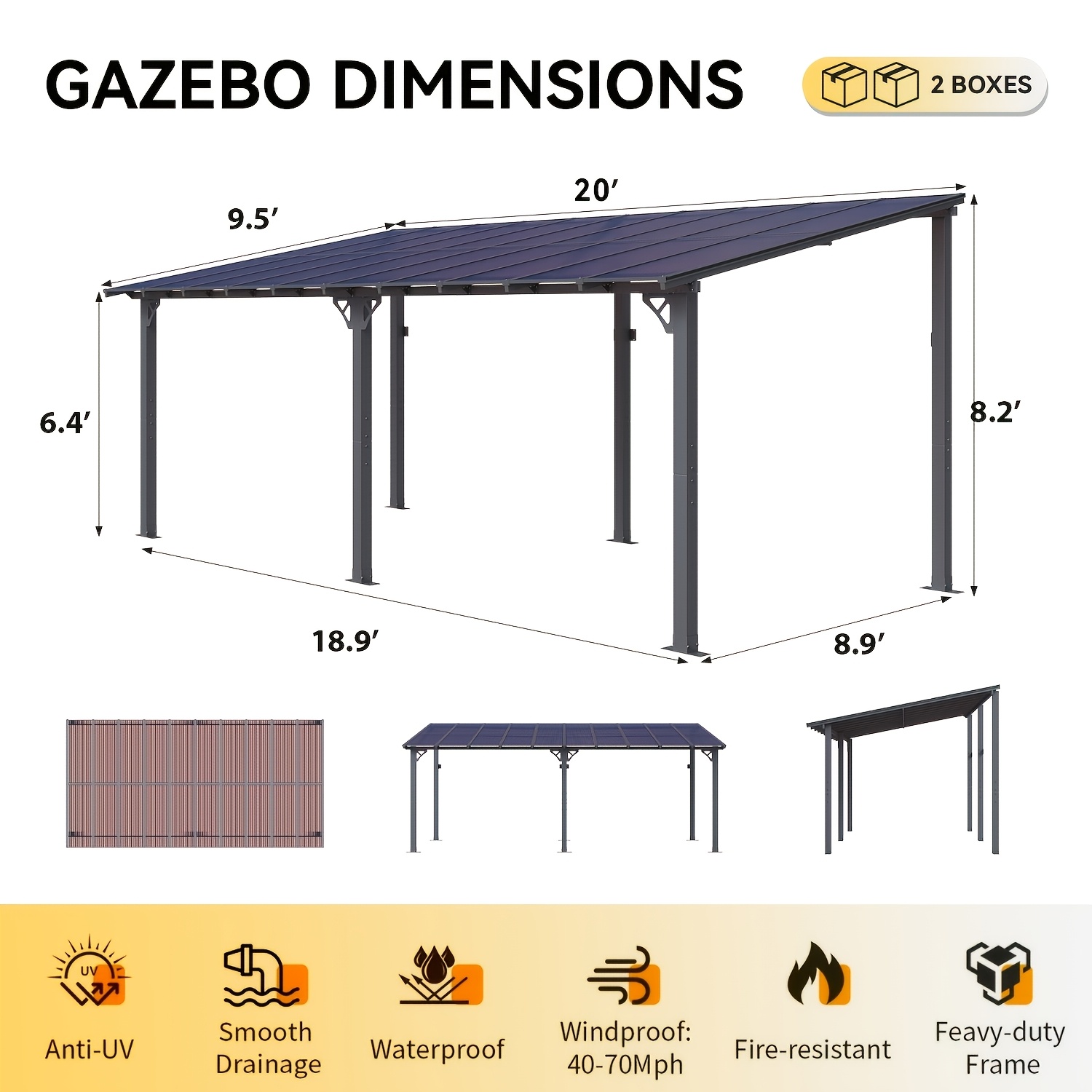 outdoor carport measuring 8x5 or 20x10 featuring a sloped   wall mounted aluminum design ideal for outdoor areas like   decks backyards and gardens