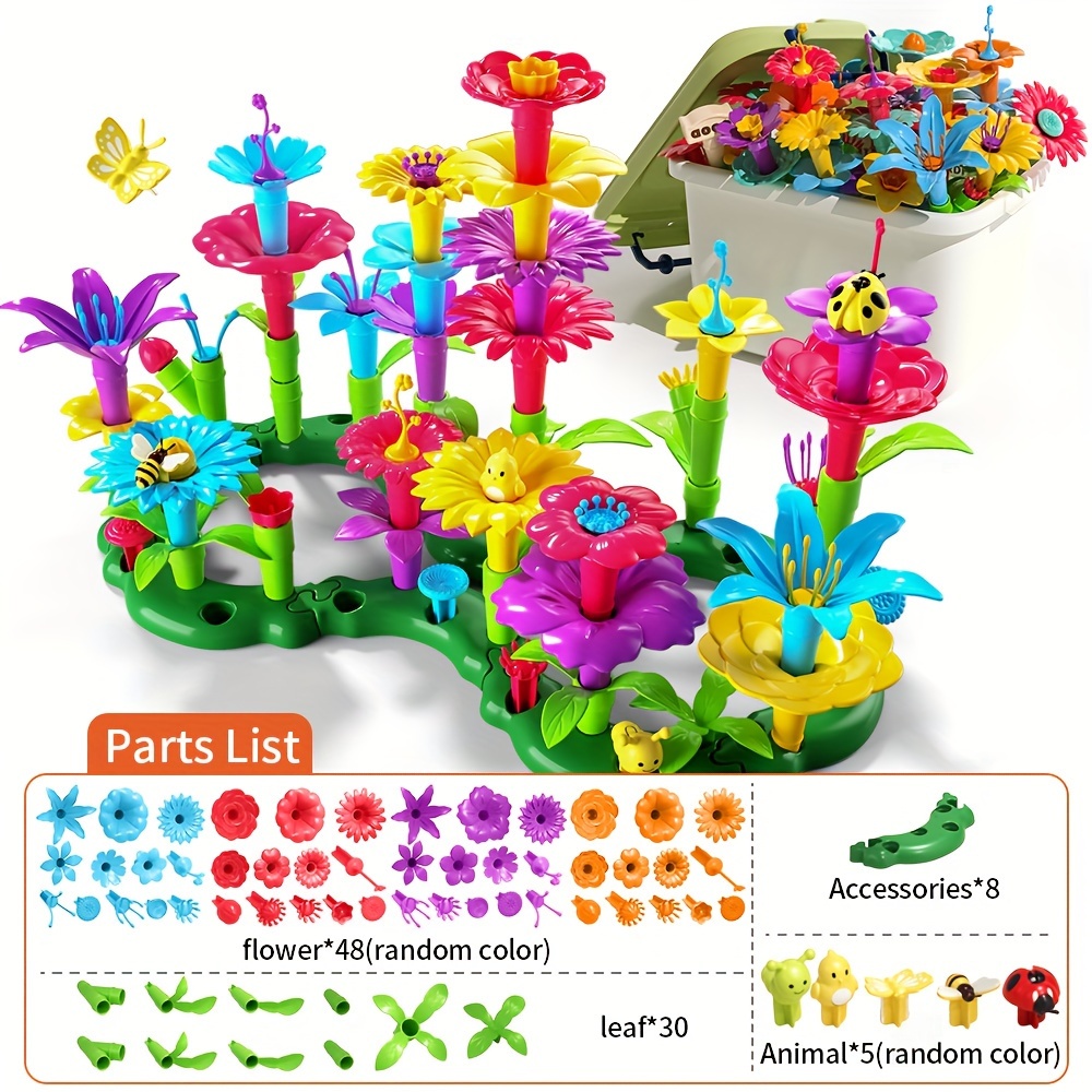 Image of Home 91pcs/64pcs Flower Arrangement Assembling Building Blocks Toys, Random Colors, Educational Toys, Suitable For 3+ Halloween/thanksgiving/christmas Gifts