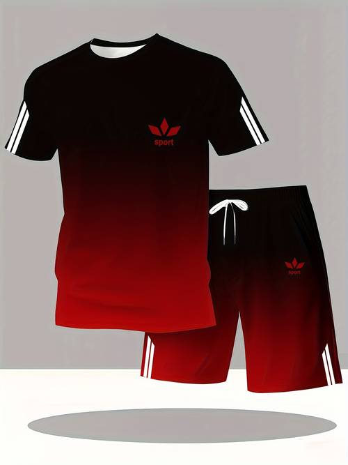 herren mode trendiges casual rundhals kurzarm-set mit druck
