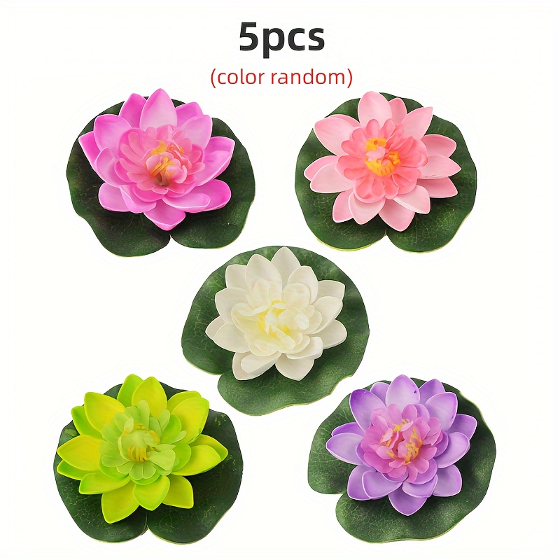 5pcs Artificial Flower Decoration Props, Floating Foam For Lotus Flower With Water Lily Pad, Realistic Decoration Perfect For Home Garden Pond Decoration Indian Diwali Decoration Return Gifts,random