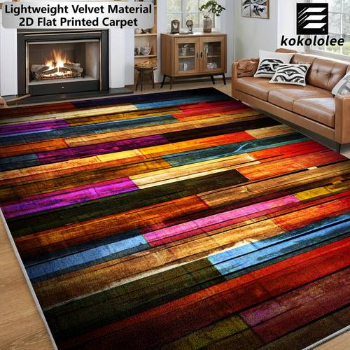 1pc 2d flat kokololee luxury velvet area carpet colorful rustic painted wood plank pattern carpet non slip backing machine washable 100 polyester fiber very suitable for areas such as living rooms bedrooms kitchens courtyard
