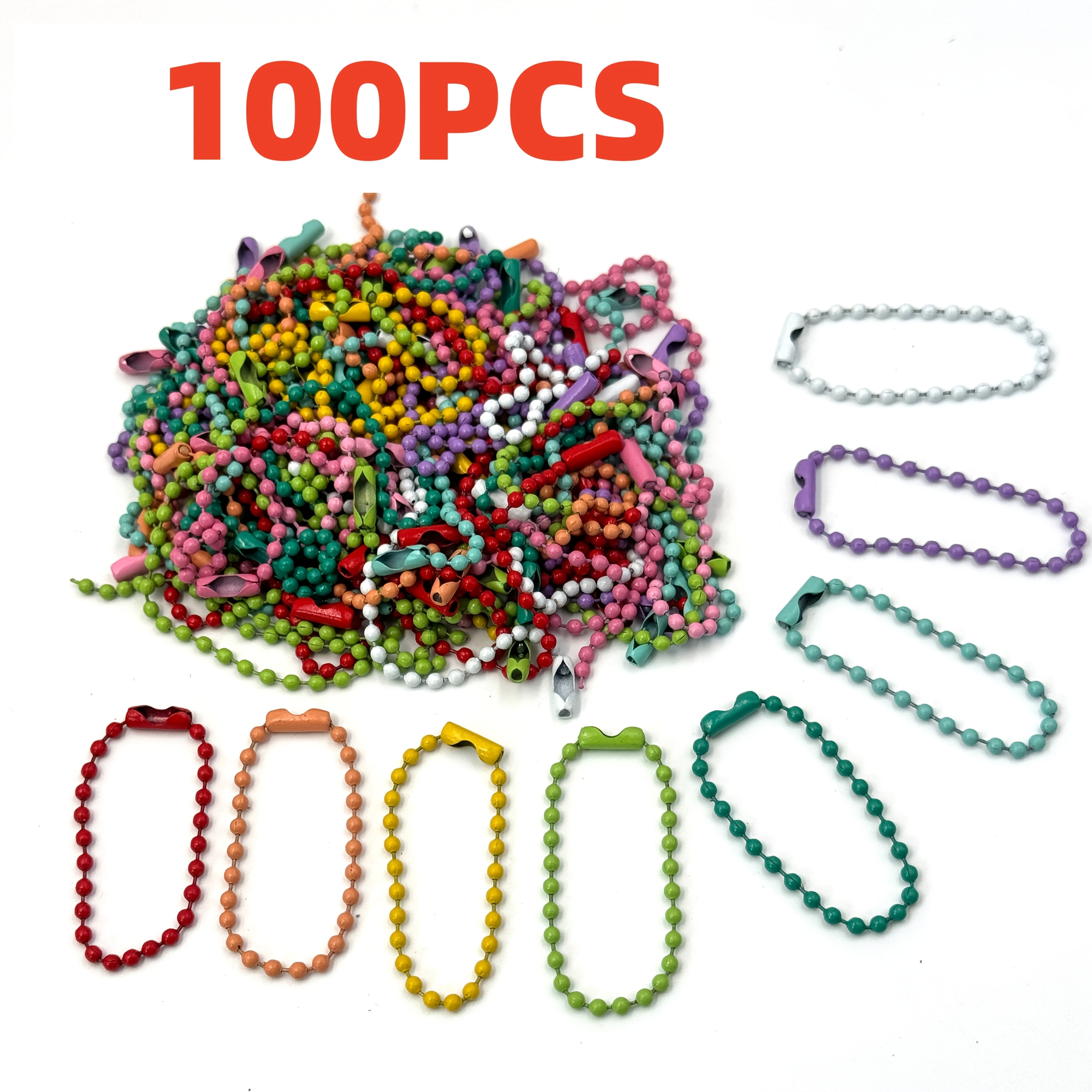100/298pcs Multicolor Bead Chain Keychain, Approximately 10cm/3.94in In Length